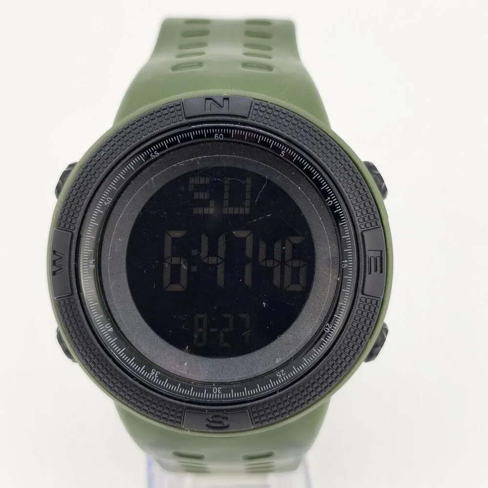 Men's Negative Display Digital Sports Watch 50MM Black Case Green Plastic‎ Bands